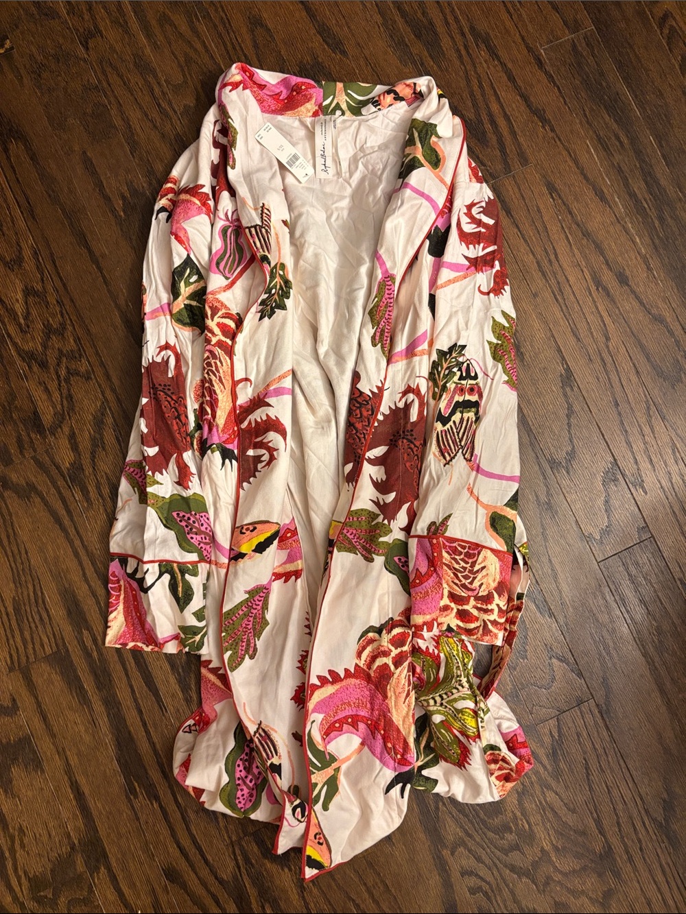 Anthropologie Floral Print Kimono Robe in Pink, Red, Green